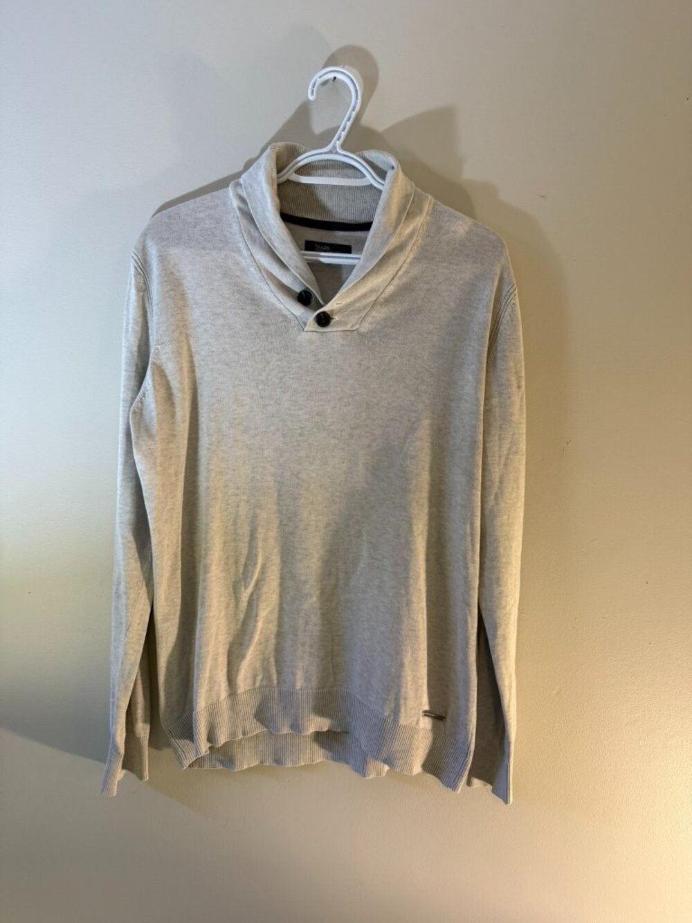 Jules Shawl Collar Knit Sweater – Light Gray – Size Large